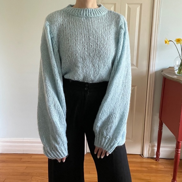 Sweater: ASOS Blue Balloon Sleeve Women's Knit - Picture 2 of 13